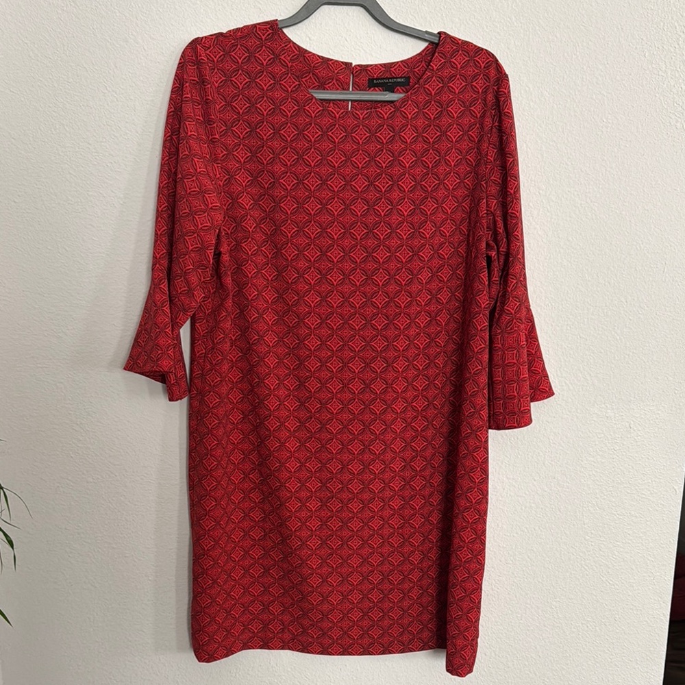 Banana Republic Sheath Dress with Crew Neck and Bell Sleeves